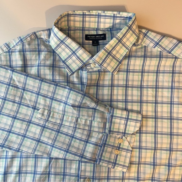 Peter Millar Crown Crafted Button Up Shirt Mens XL Plaid Blue Long Sleeve - Picture 1 of 10